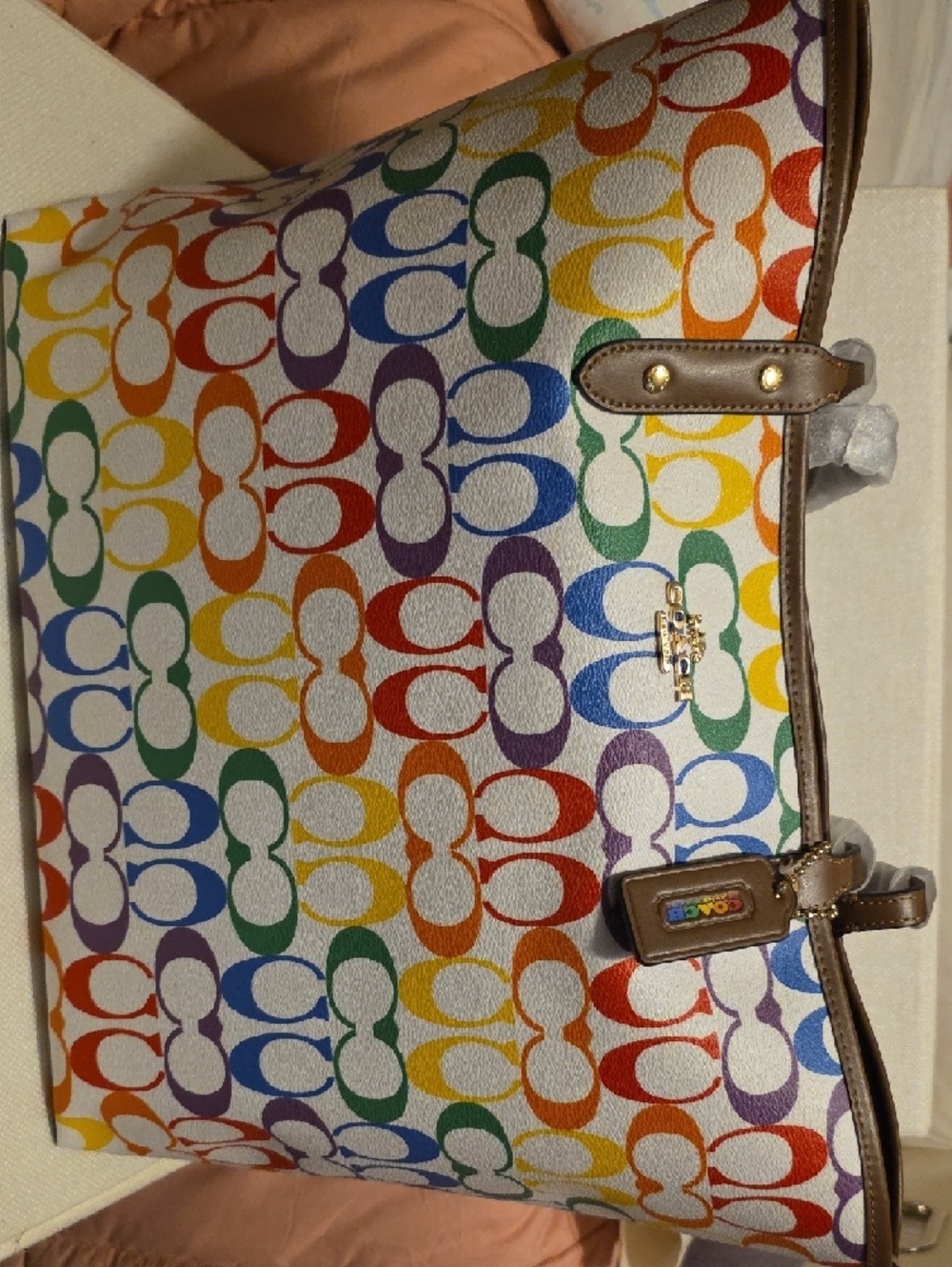 NWT Reversible Coach Rainbow Signature Tote with Leather Trim - Picture 5 of 6